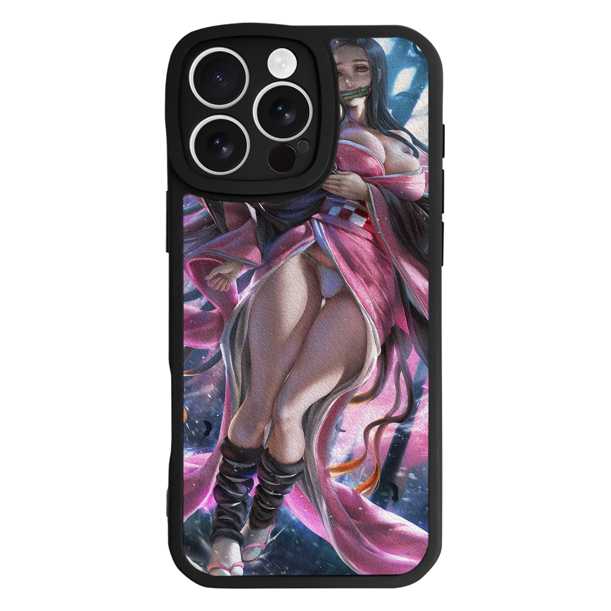 （画像用） 鬼滅の刃（きめつのやいば）竈門 禰󠄀豆子／かまど ねずこ Kamado Nezuko 【iPhone 16シリーズ対応】シリコンスマホケース（レザー調） 材質：シリコン